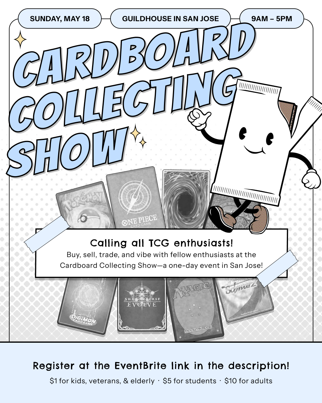 Design exploration for the first Cardboard Collecting Show social graphic