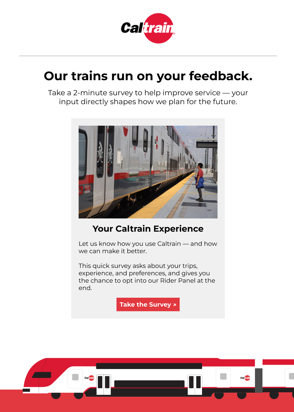Caltrain R.I.D.E. survey email template mockup