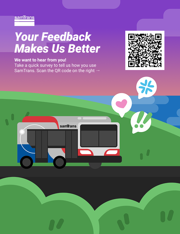 SamTrans R.I.D.E. outreach graphic with QR code